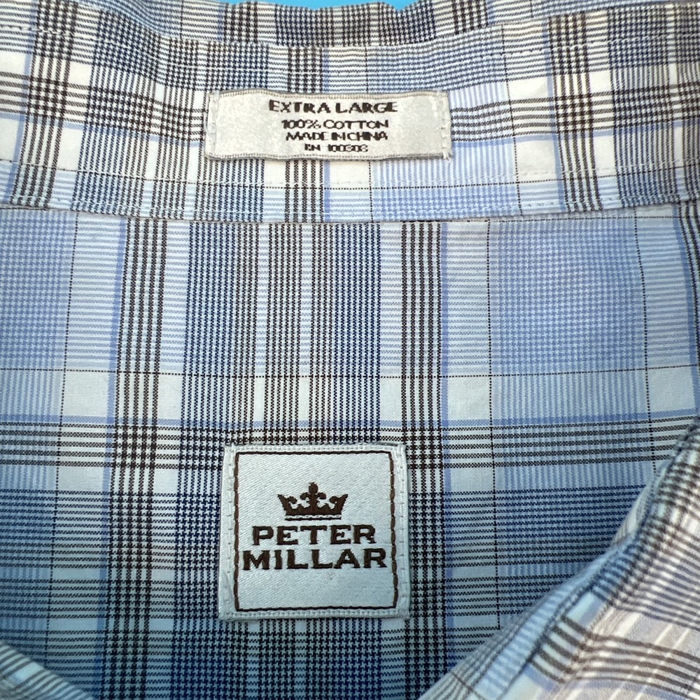 Peter Millar Button Up Shirt Men XLarge Multicolor Blue Plaid Cotton Long Sleeve - Picture 5 of 5